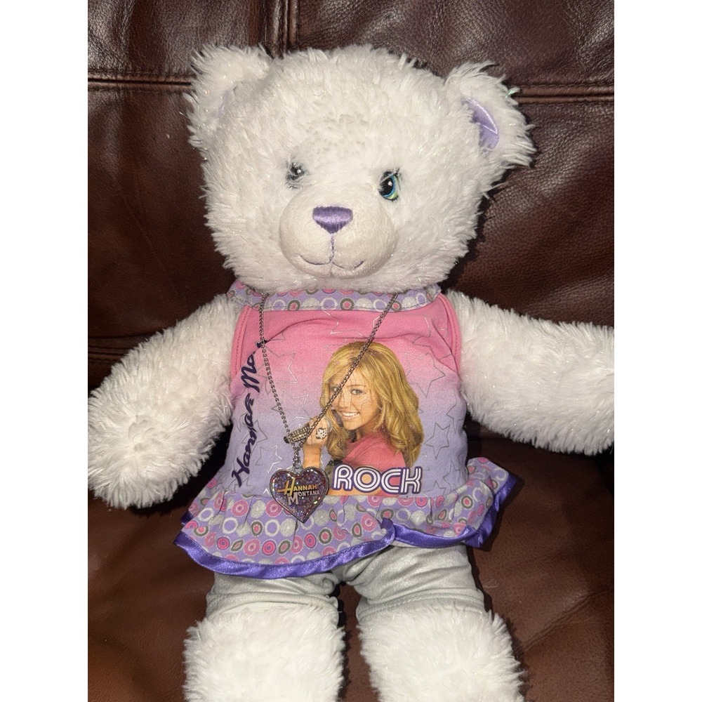Vintage Rare Hannah Montana Sparkle White Build A Bear W/ Clothing & Necklace